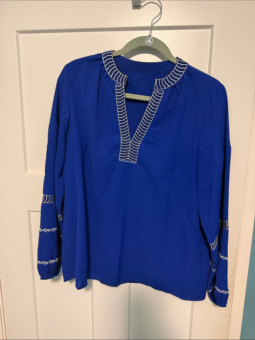 Women’s Royal Blue Long-Sleeve Embroidered Tunic Top